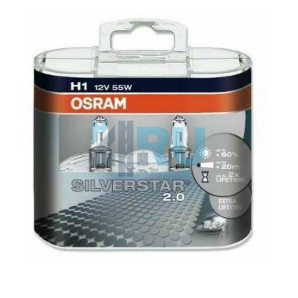 Автолампа OSRAM H1 12V 55W P14,5s +50% Silverstar Long Life (64150 SV2), EUROBOX-2шт