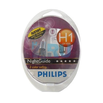 Автолампа PHILIPS H1 12V 55W P14,5s Night Guide (12258NG), EUROBOX-2шт