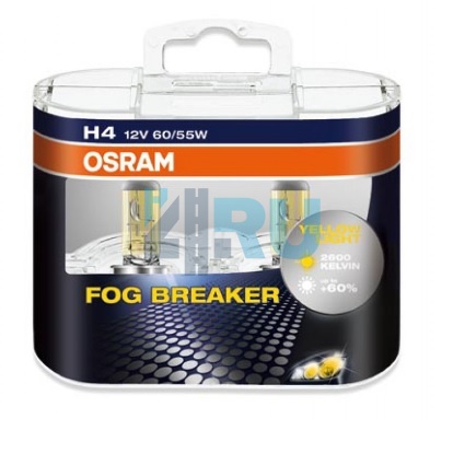 Автолампа OSRAM H4 12V 60/55W P43t Fog Breaker (62193FBR), EUROBOX-2шт