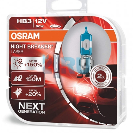 Автолампа OSRAM HB3 12V 60W P20d Night Breaker Laser +150% (9005NL), EUROBOX-2шт