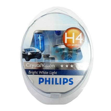 Автолампа PHILIPS H4 12V 60/55W P43t Crystal Vision (12342CV), EUROBOX-2шт