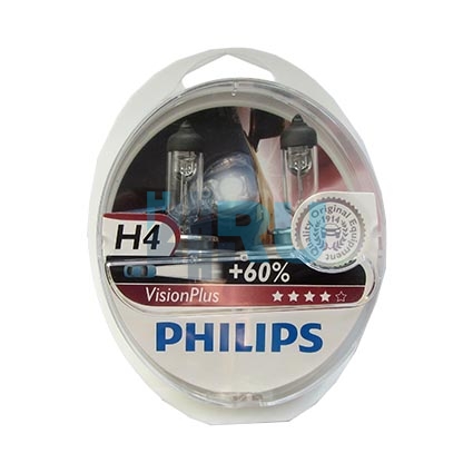 Автолампа PHILIPS H4 12V 60/55W P43t +60% Vision Plus (12342VP), EUROBOX-2шт