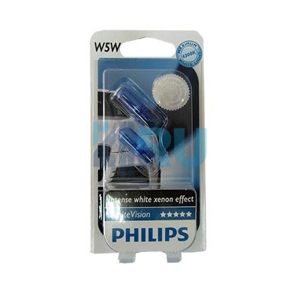 Автолампа PHILIPS W5w 12V 5W б/ц White Vision (12961NBVB2), на блистере-2шт
