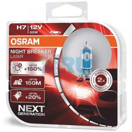 Автолампа OSRAM H7 12V 55W PX26d +150% Night Breaker Laser (64210NL), EUROBOX-2шт