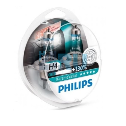 Автолампа PHILIPS H4 12V 60/55W +130% X-treme Vision Plus (12342XVP), EUROBOX-2шт