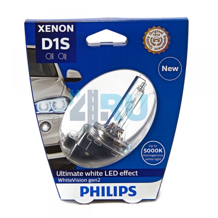 Ксеноновая лампа PHILIPS D1S XENON WHITE VISION gen2 +120% 5000K (85415WHV2S1), на блистере
