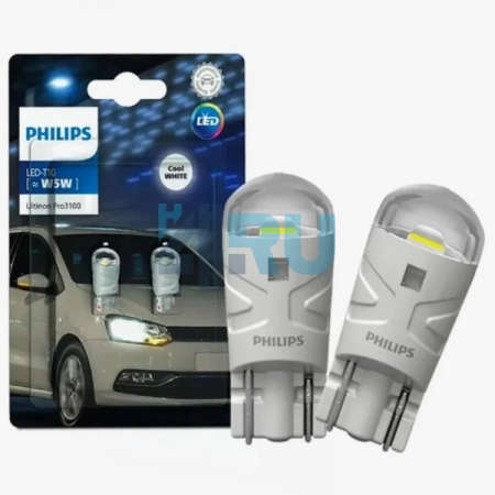Светодиоды PHILIPS T10 12V-LED 6500K 0,74W Ultinon Pro3100 (11961CU31B2), 2шт - H4.RU Светодиоды PHILIPS T10 12V-LED 6500K 0,74W Ultinon Pro3100 (11961CU31B2), 2шт