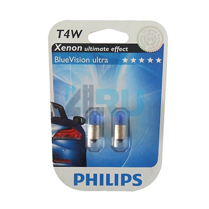 Автолампа PHILIPS T4w 12V 4W BA9s Blue Vision (12929BV), на блистере (2шт)