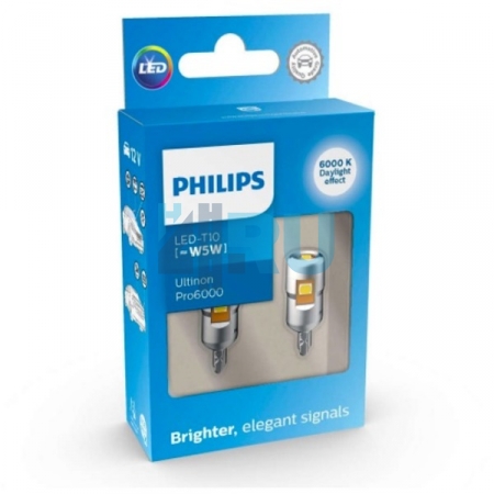 Светодиоды PHILIPS T10 12V-LED 6000K 0,9W Ultinon Pro6000 (11961CU60X2), 2шт