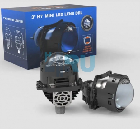 Комплект светодиодных линз (Bi-Led) с ДХО и поворотником H7 MINI (3 дюйма)