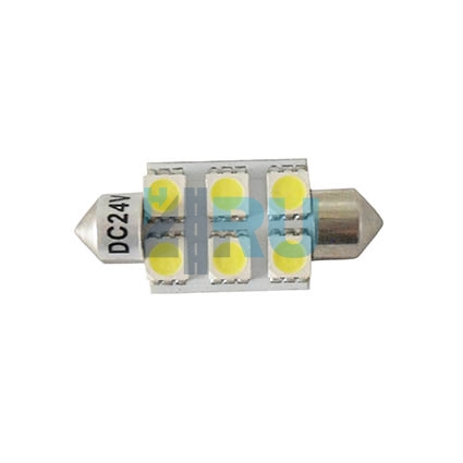 Светодиоды GL T10*36mm, 6 диодов SMD5050, белые 24V (салонная)