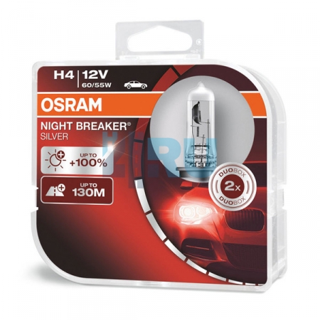 Автолампа OSRAM H4 12V 60/55W P43t +100% Night Breaker Silver (64193NBS), EUROBOX-2шт Автолампа OSRAM H4 12V 60/55W P43t +100% Night Breaker Silver (64193NBS), EUROBOX-2шт