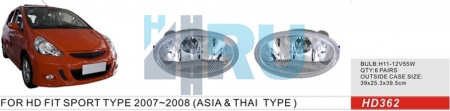 Противотуманные фары ADL/DLAA HD362 для Honda FIT SPORT (2007-2008), без проводов и кнопки