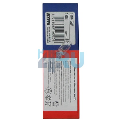 Автолампа KOITO T10 12V 5W б/ц (1583) Автолампа KOITO T10 12V 5W б/ц (1583)