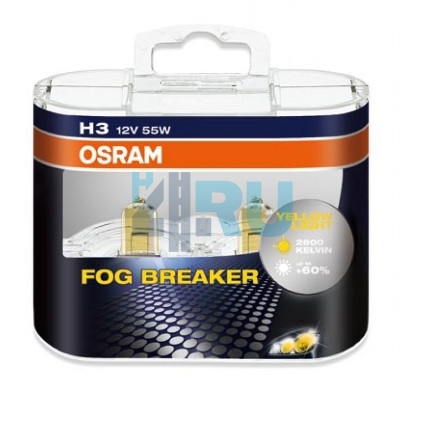 Автолампа OSRAM H3 12V 55W PK22s  Fog Breaker (62151FBR), EUROBOX-2шт