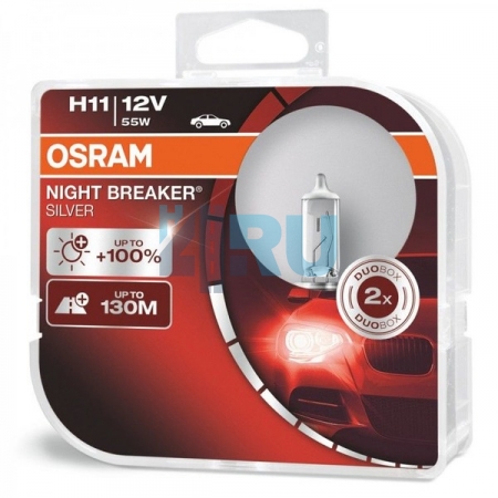 Автолампа OSRAM H11 12V 55W +100% Night Breaker Silver (64211NBS), EUROBOX-2шт