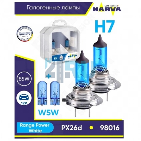 Автолампа NARVA 2*H7 12V 85W + W5W Range Power White (98016)