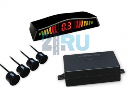 Парковочный радар, 4 серебристых датчика, монитор LED003 - H4.RU Парковочный радар, 4 серебристых датчика, монитор LED003
