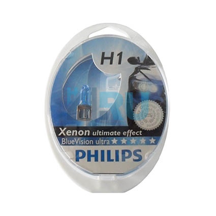 Автолампа PHILIPS H1 12V 55W P14,5s Blue Vision Ultra (12258BVU), EUROBOX-2шт