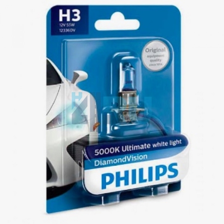 Автолампа PHILIPS H3 12V 55W PK22s Diamomd Vision (12336DVB1), на блистере Автолампа PHILIPS H3 12V 55W PK22s Diamomd Vision (12336DVB1), на блистере