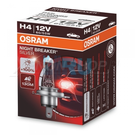 Автолампа OSRAM H4 12V 60/55W P43t +100% Night Breaker Silver (64193NBS) Автолампа OSRAM H4 12V 60/55W P43t +100% Night Breaker Silver (64193NBS)