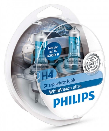 Автолампа PHILIPS H4 12V 60/55W P43t White Vision ULTRA 4200K (12342WVUSM), EUROBOX-2шт